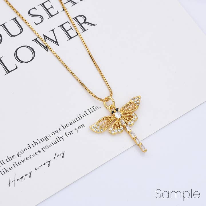 Gold Filled Dragonfly Insect Charm CZ Micro Pave, CP2156 for wholesale by Beads Creation