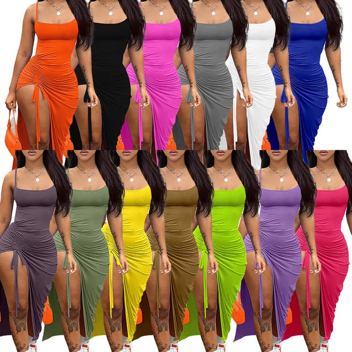 MB FASHION Camo Maxi Dress with Drawstring 2339LY for wholesale on Faire