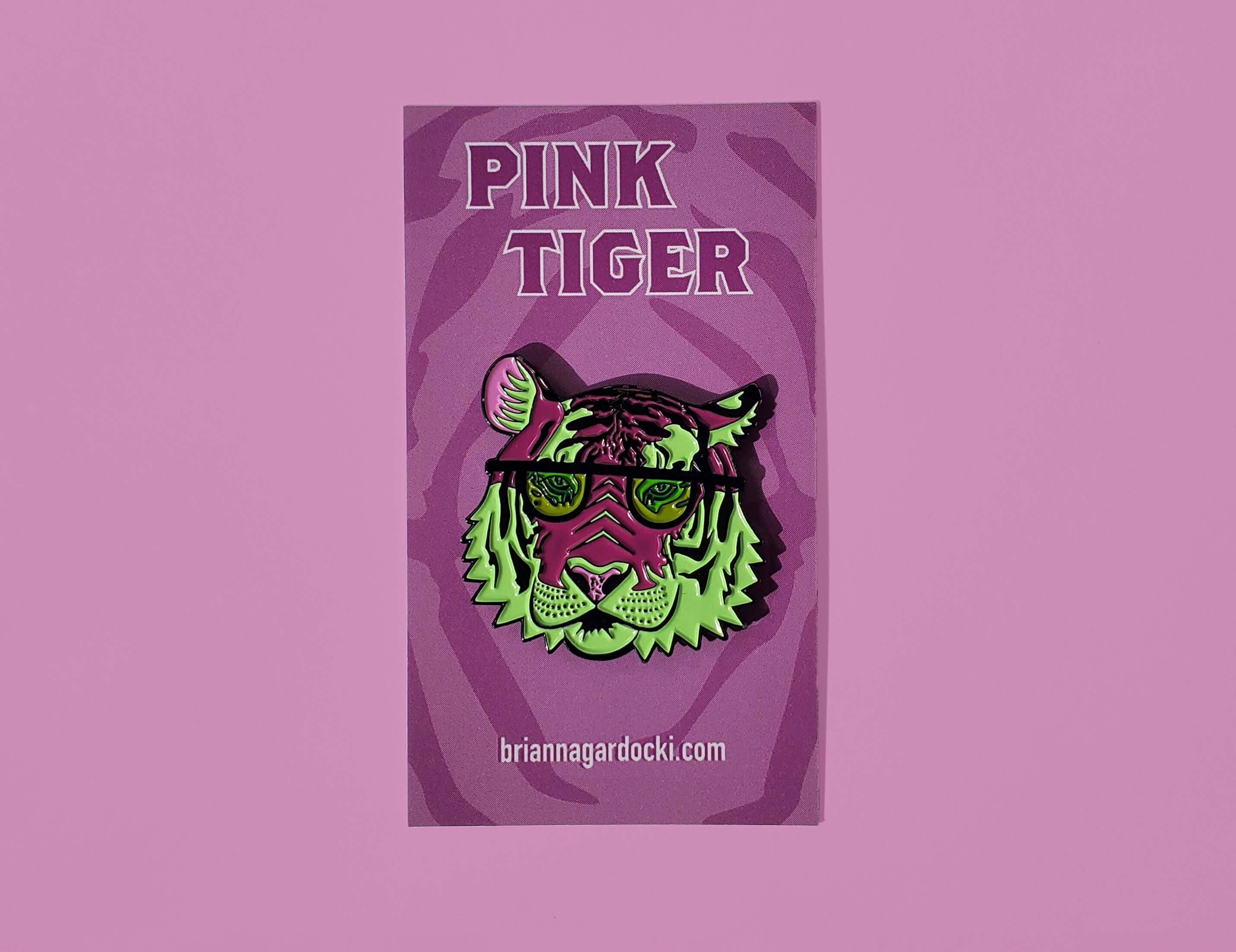 Brianna Gardocki Art - Wholesale Lapel Pin/Button - Pink and Blue Tiger Enamel Pin, Cool, Cat3