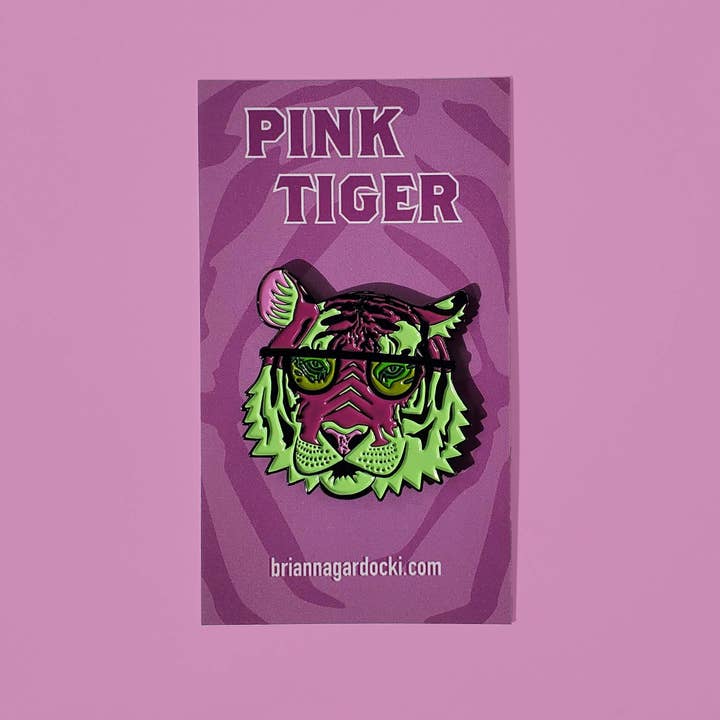 Brianna Gardocki Art - Wholesale Lapel Pin/Button - Pink and Blue Tiger Enamel Pin, Cool, Cat3