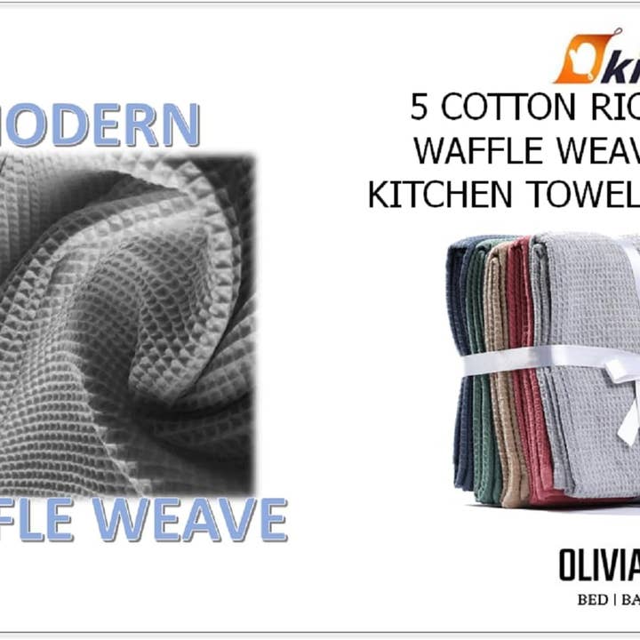 ASSORTED Pack Of 5 Luxury Waffle Kitchen Tea Towels for wholesale on Faire5