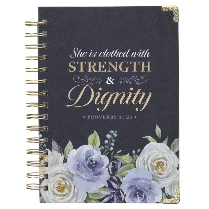 Journal Wirebound Blue Floral Strength & Dignity Prov. 31:25 for wholesale by Christian Art Gifts