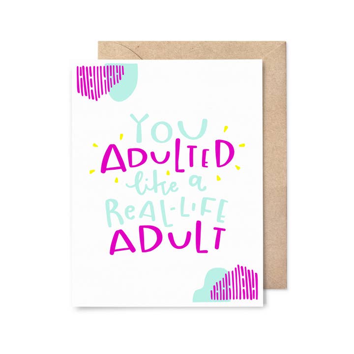 Real Life Adult Congrats Card for wholesale by Pinwheel Print Shop