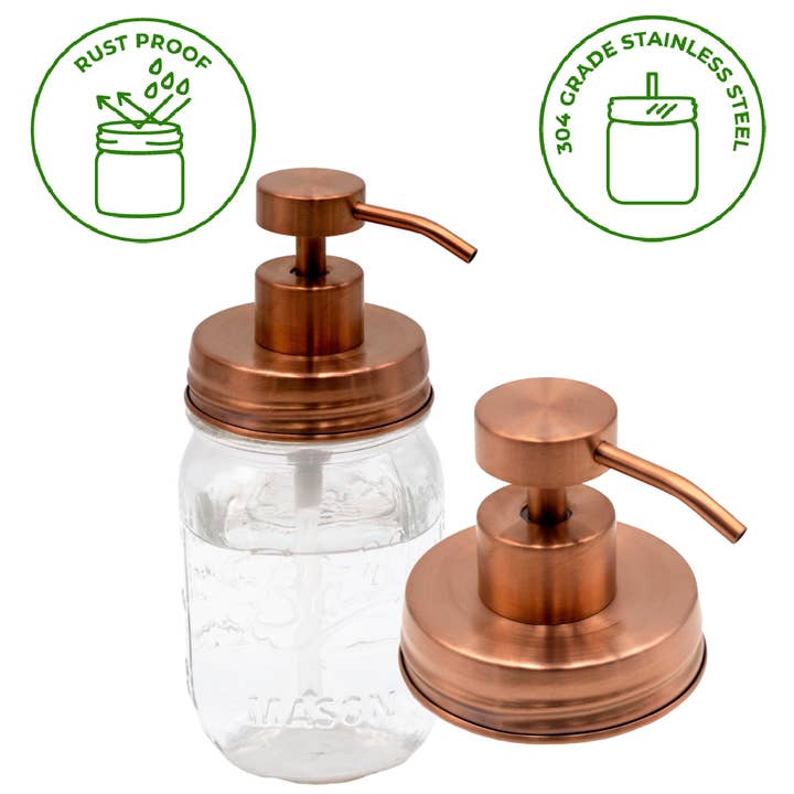 Mason Jar Lifestyle - Wholesale Soap Dispenser - Rose Gold Soap Pump Lid Kit for Regular Mouth Mason Jars