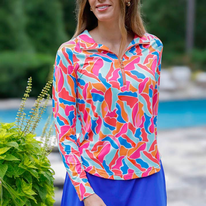 Media cremallera Saratoga Azul Aguas Frescas para venta al por mayor de Michelle McDowell