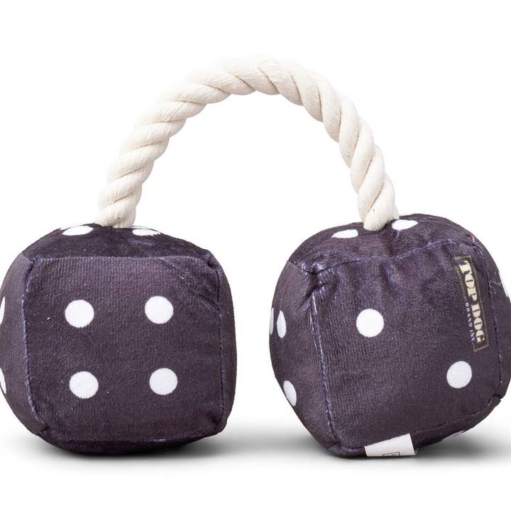 Dog Toy 3" X 3" Black Large set of dice on a rope for wholesale by TOP DOG BRAND INC