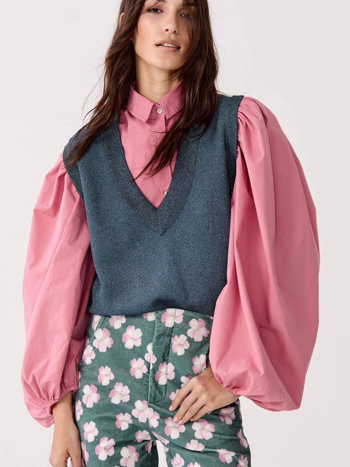 Preppy Lurex Knitted Vest - Teal for wholesale by Lanhtropy