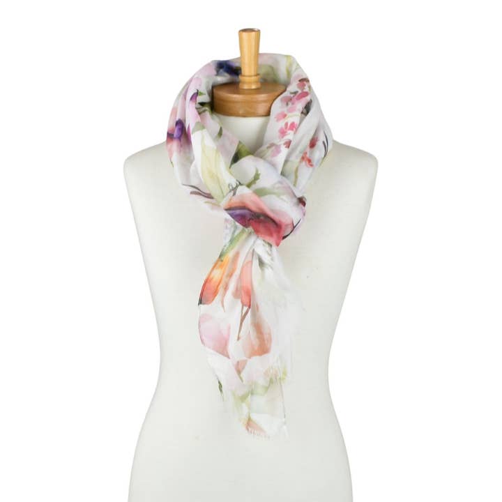 Taylor Hill Scarves & Co - Wholesale Scarf – Women's - THSS2804: White: Birdsong Garden Scarf1