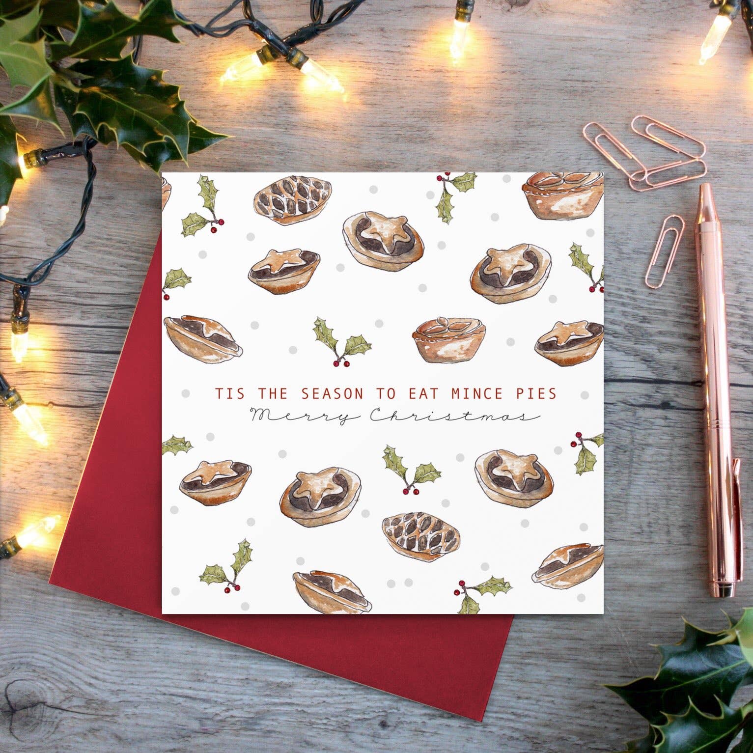 Toasted Crumpet – wholesale Christmas card – Tis the Season to Eat Mince Pies Card (Cello-Free)0