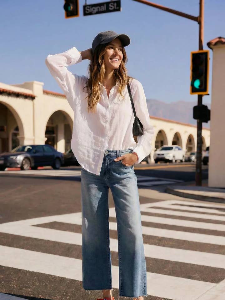 Aberdeen High Rise Wide Leg Crop, Faded Indigo for wholesale by Oliver Logan