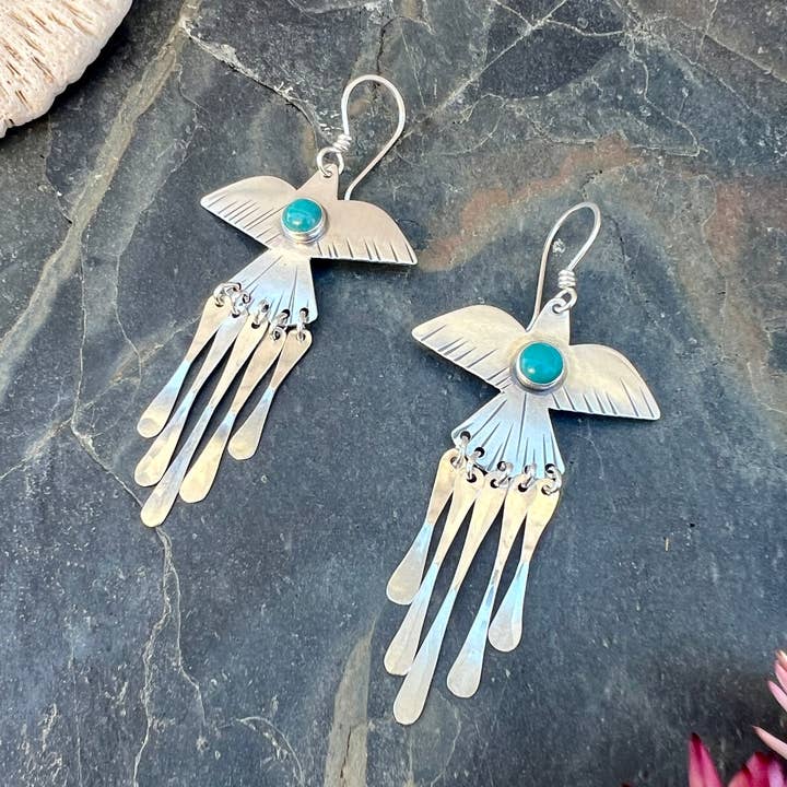 Boucles d'oreilles Phoenix avec pierre pour la vente par Midnight Pacific Studio
