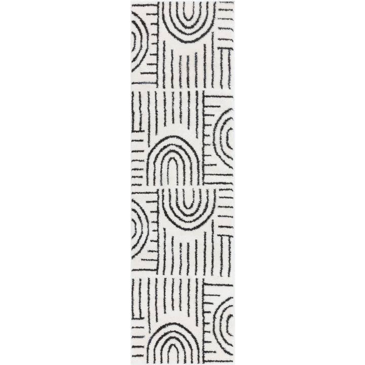 Well Woven - Wholesale Area Rug - Boho Rainbow Shag Geometric Ivory Black High-Low Rug5