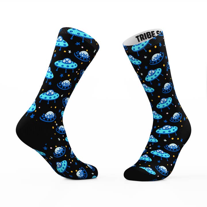 Chaussettes Bleu UFO Alien pour la vente par Tribe Socks