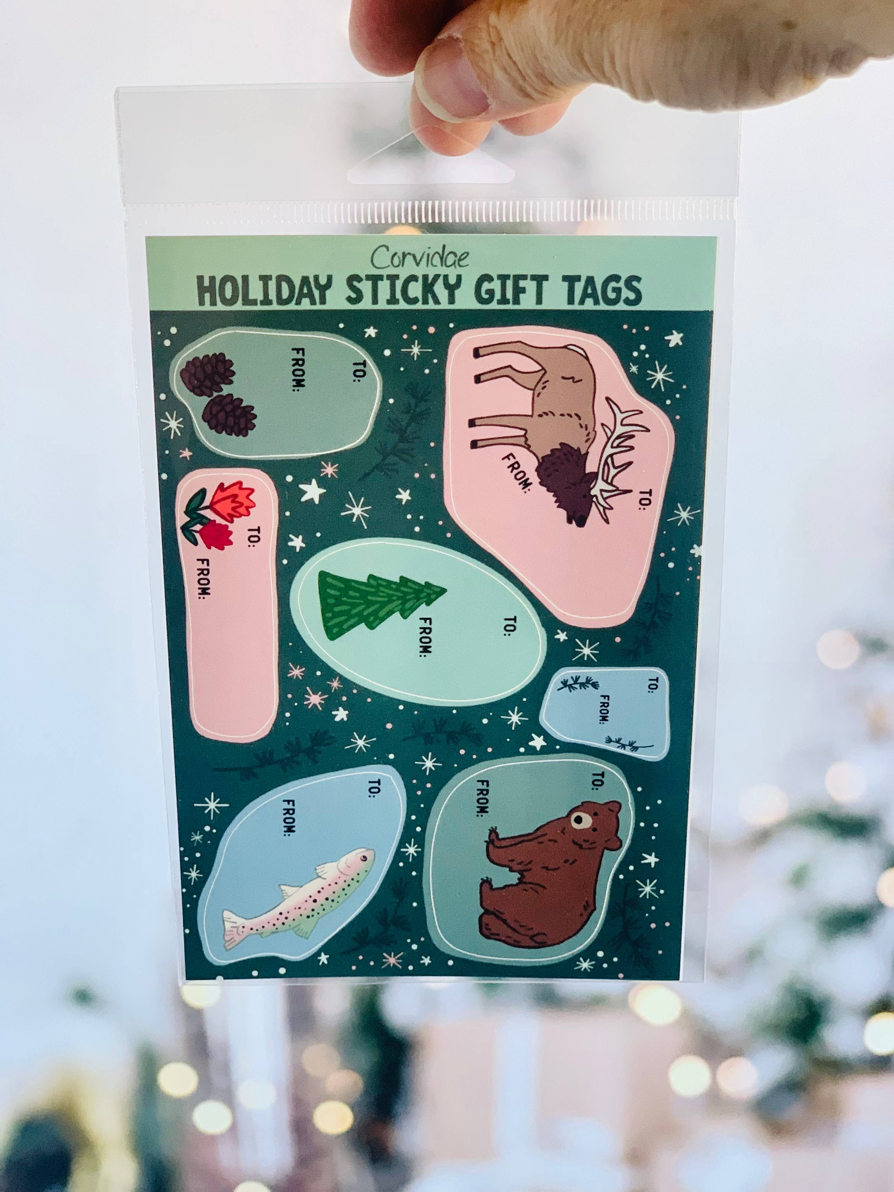 Corvidae drawings & designs - Vendita all'ingrosso Etichette regalo - Etichette Adesive Regalo Fauna Selvatica Festiva - Set di 2 fogli1