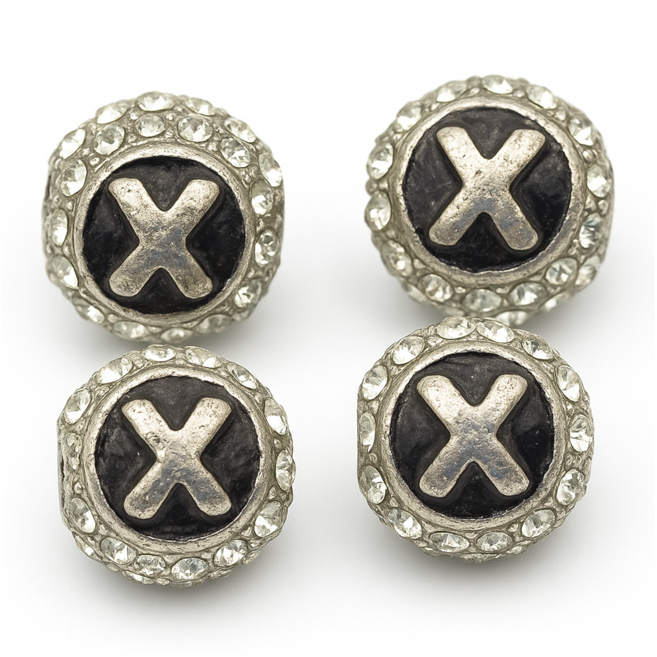 Only Beads - Wholesale Individual Charm/Pendant - Silver 11mm Double-Sided Letter “X” Rhinestone Round Beads 2