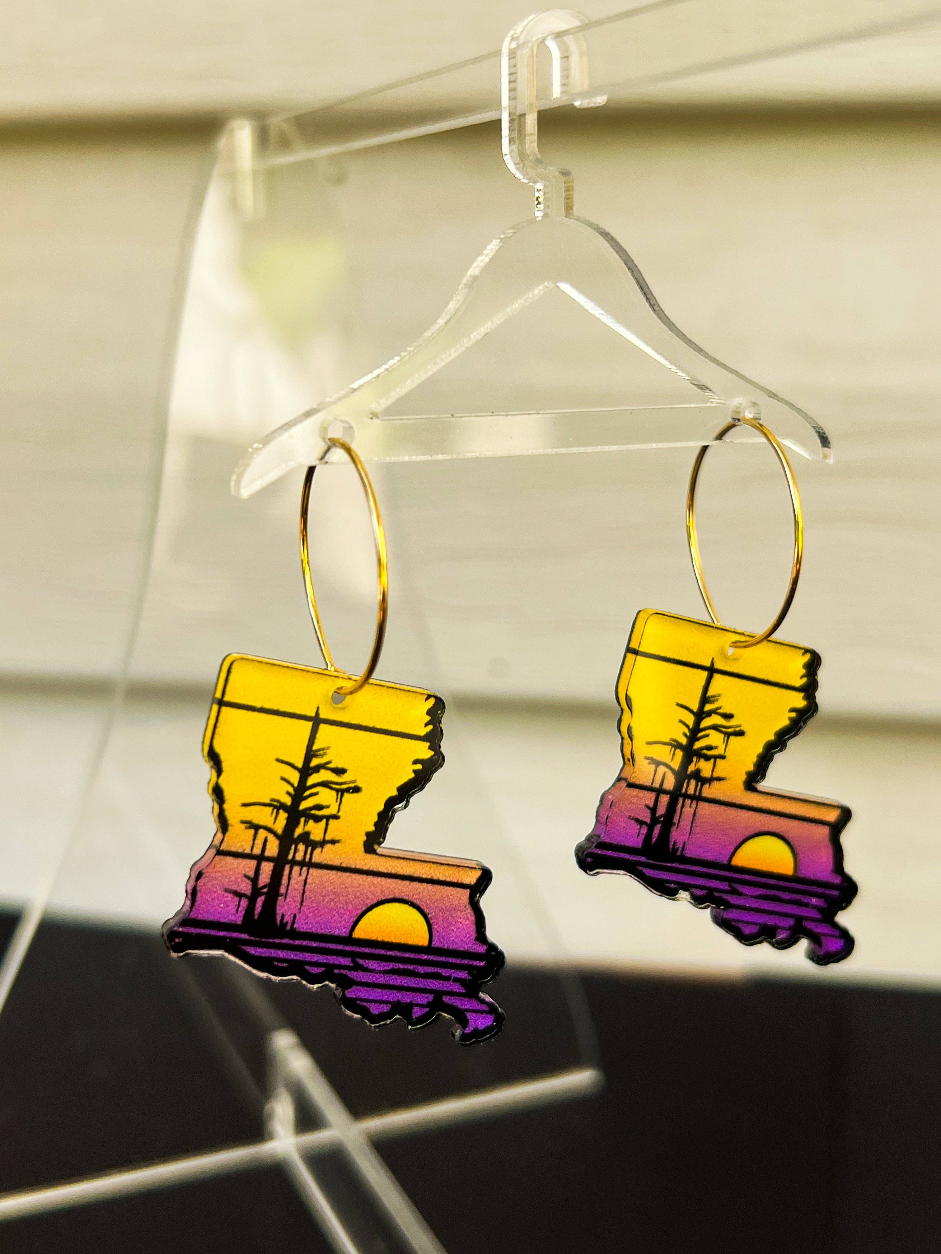 Aaron Grey Co - Wholesale Dangle Earrings - Purple and Yellow Louisiana Dangle and Studs0