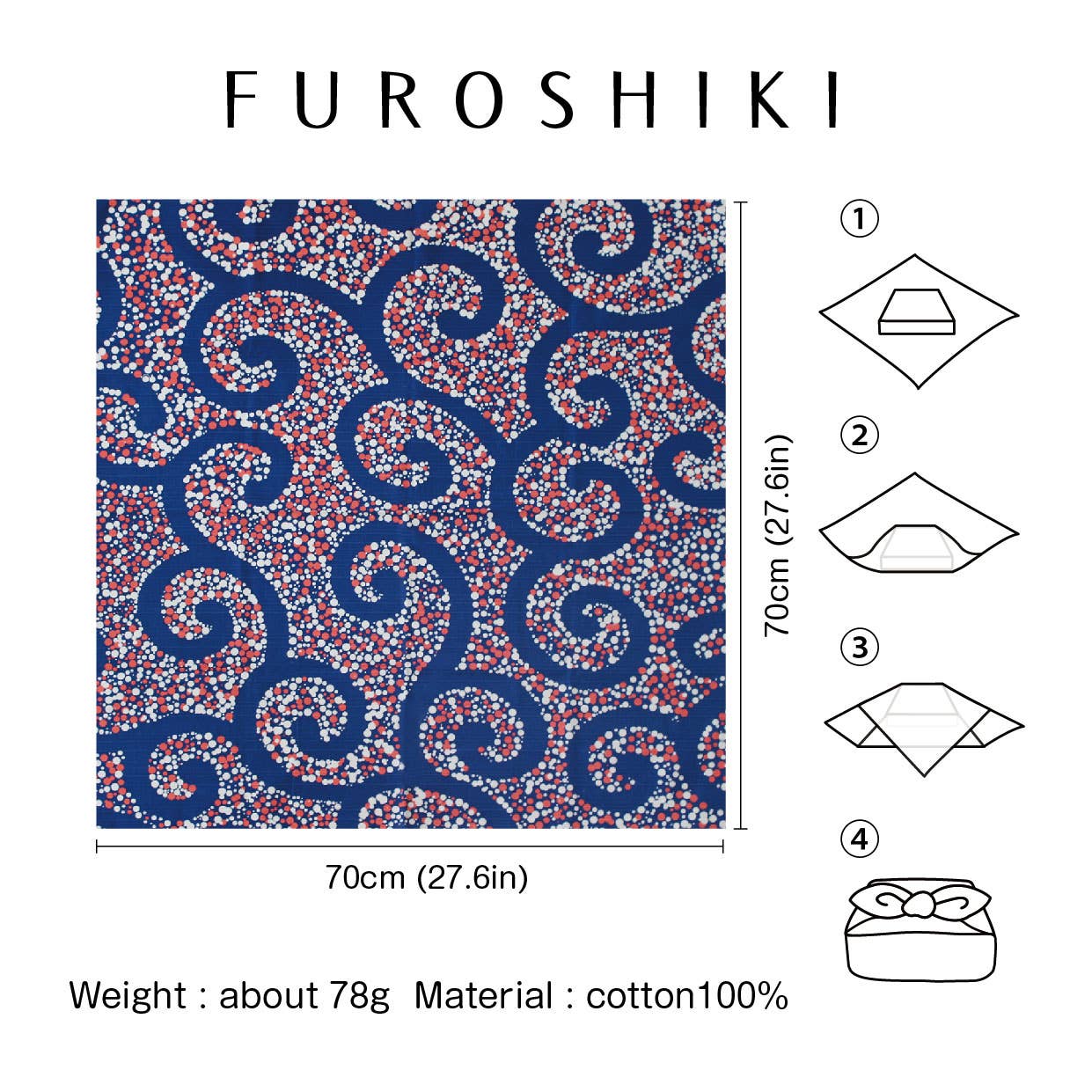 KASHIKO - Vente Pochette cadeau - Emballage cadeau en tissu/Furoshiki/Japonais/70cm×70cm Arabesque Bleu6