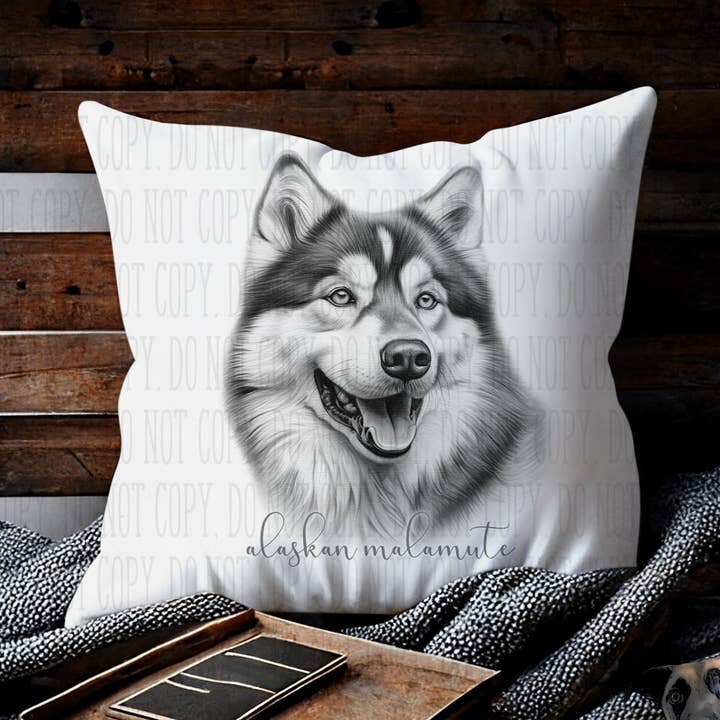 Sketch Style Alaskan Malamute Cushion for wholesale by Storms Style