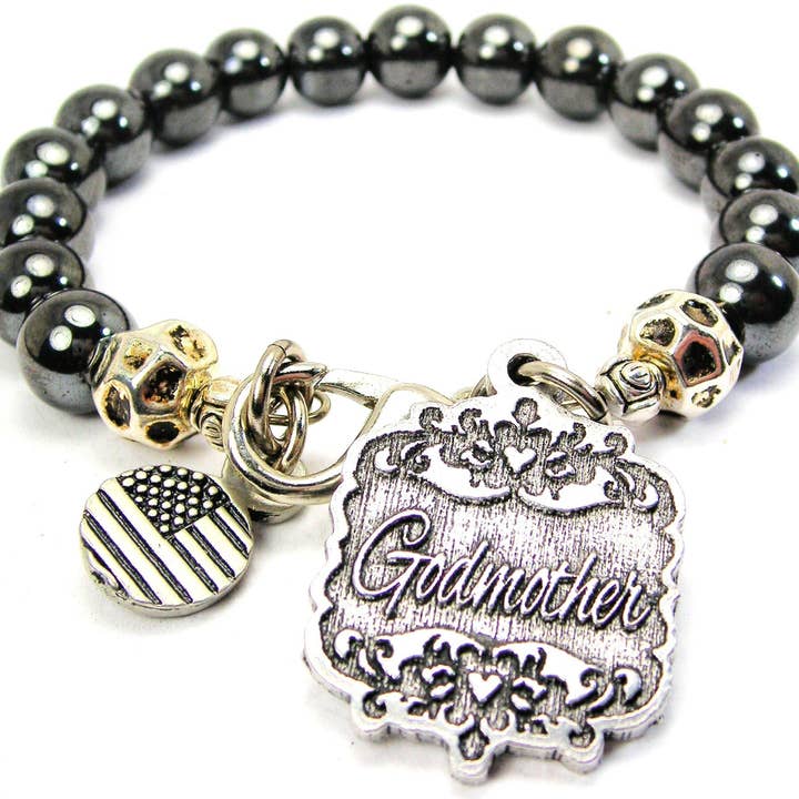 Godmother Victorian Scroll Hematite Glass Bracelet for wholesale by Chubby Chico Charms