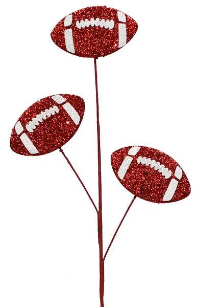 General Wholesale Inc - Wholesale Artificial Flowers - 24"L Glitter Triple Football Pick-Red/White-MZ1852320
