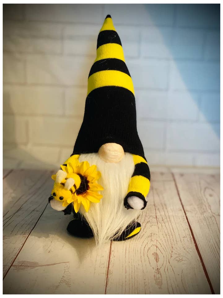 Handmade Bumblebee Nordic Gnome - Sunflower Accessory for wholesale by Forever Gnomes UK Store