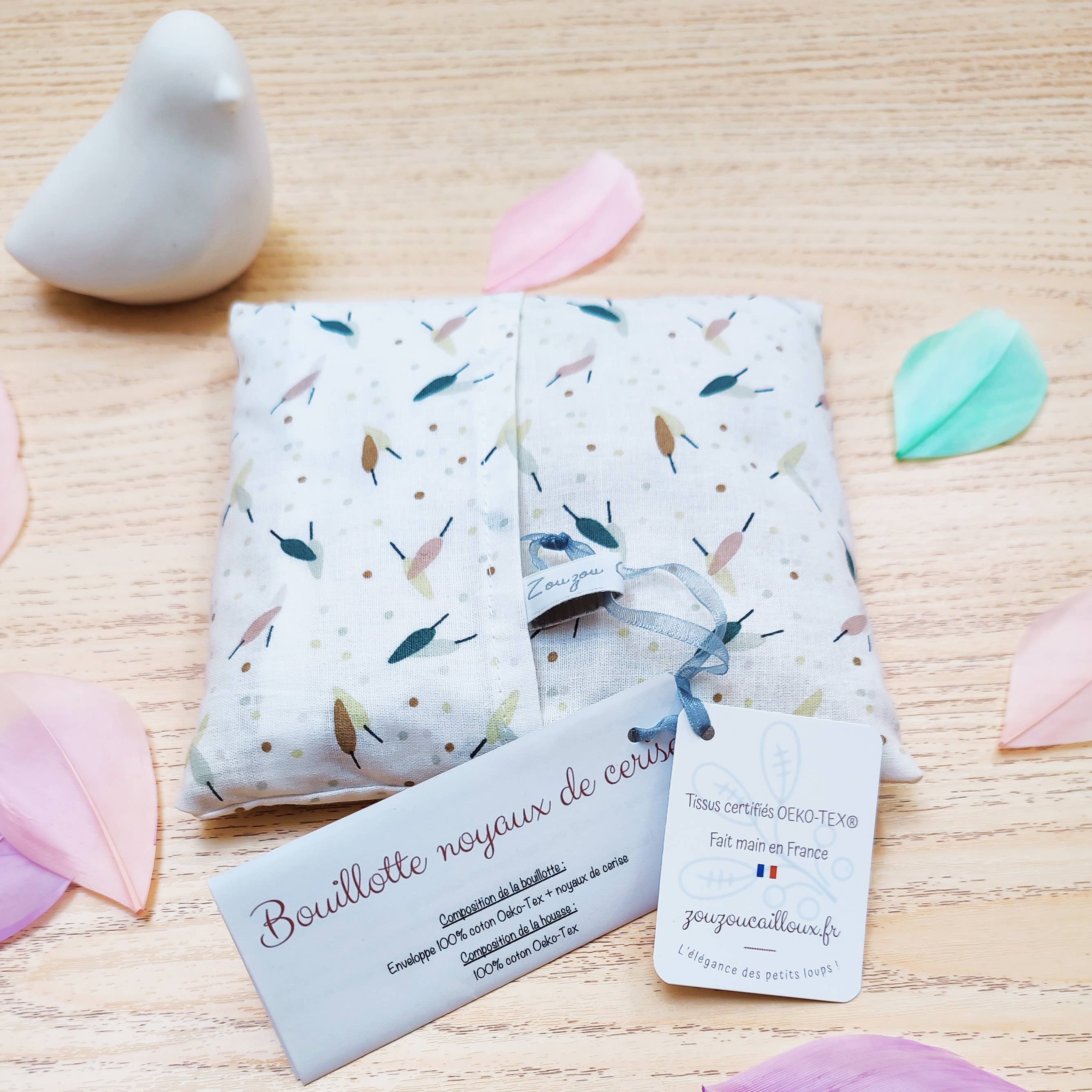 ZOUZOU CAILLOUX - Wholesale Hot/Cold Compress - Cherry pit heating pad feathers - 15 cm x 15 cm3