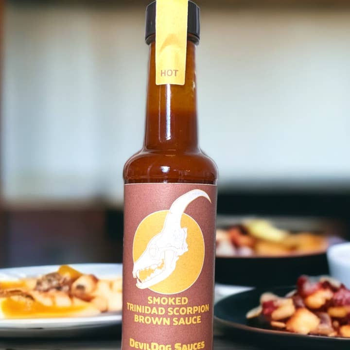 Smoked Trinidad Scorpion Brown Sauce for wholesale by DevilDog Sauces