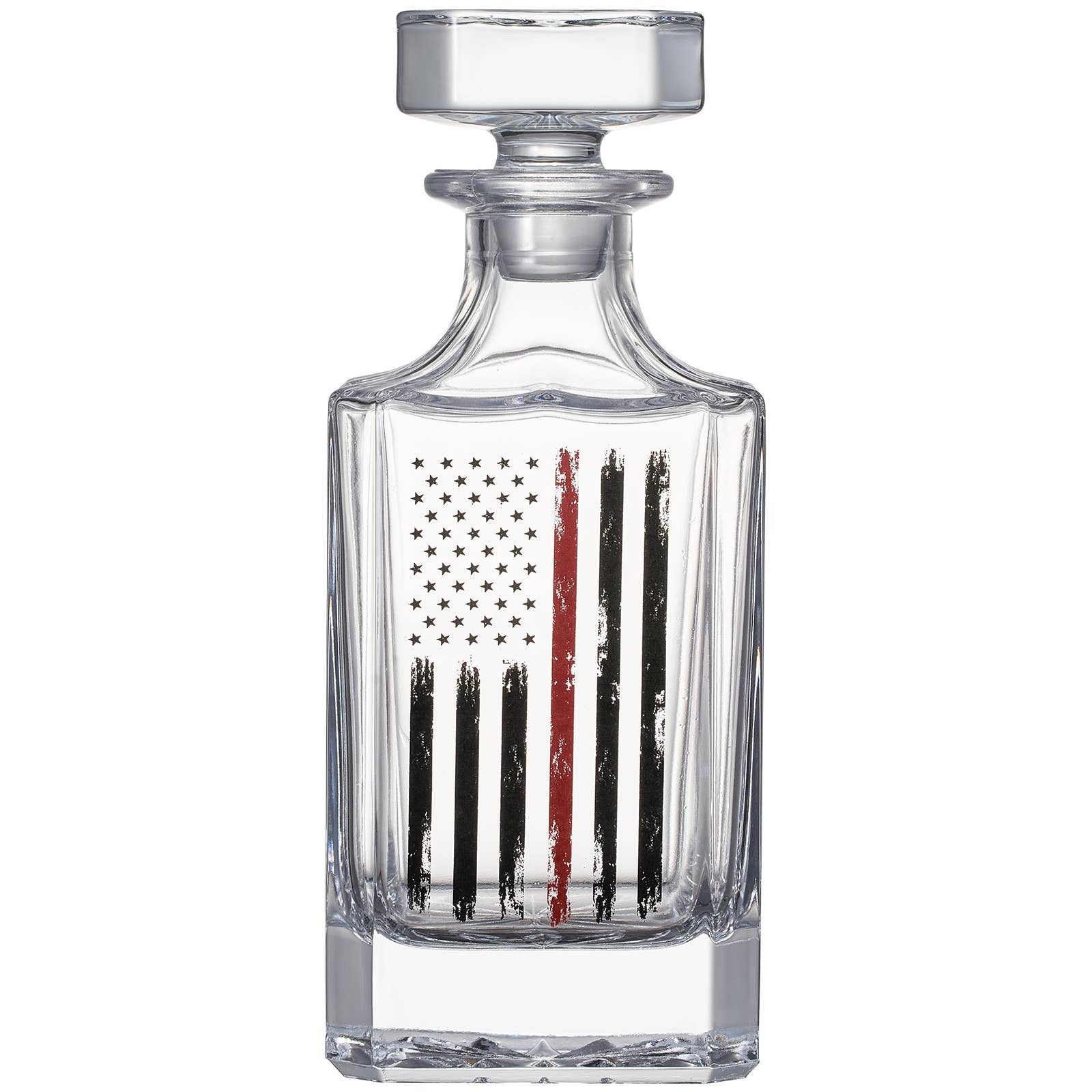 The Wine Savant /  Khen Glassware - Wholesale Decanter - Firefighter Tactical Red American Flag Decanter Set1