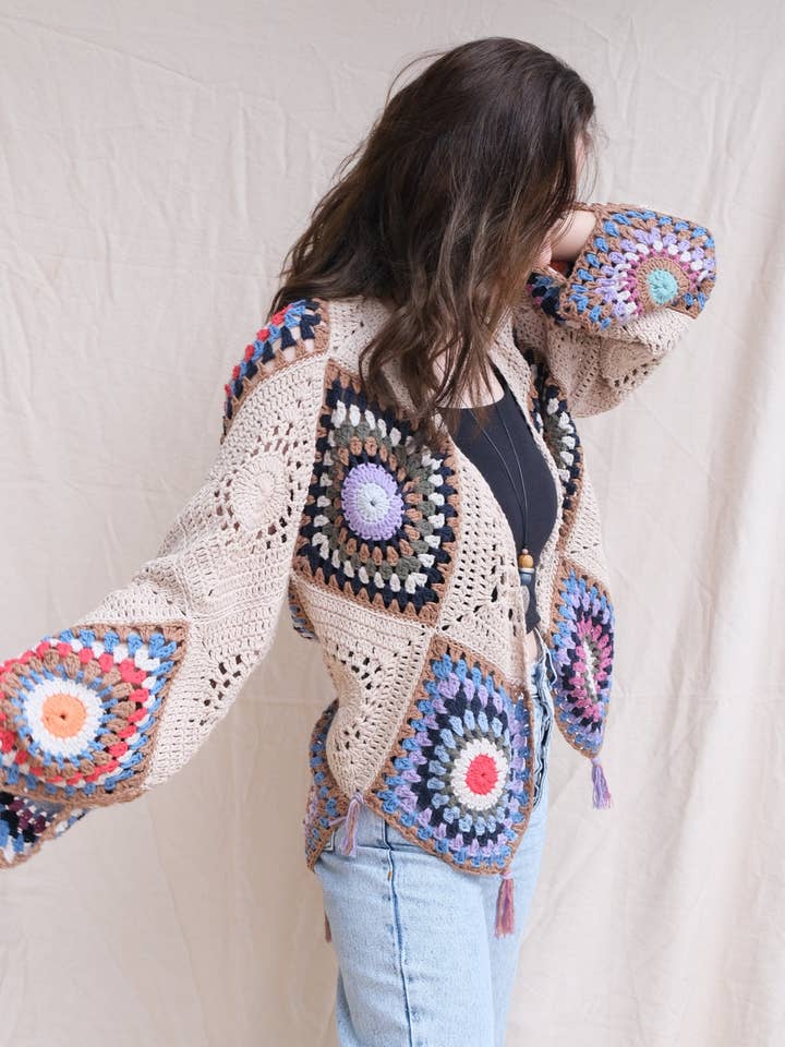 Cardigan Crocket, Cardigan bohémien, Cardigan beige, Design per la vendita all'ingrosso da parte di miglo