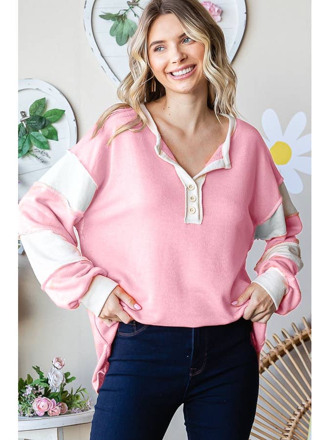 LACE CONTRAST PULLOVER TOP for wholesale by Pink Irene Wholesale