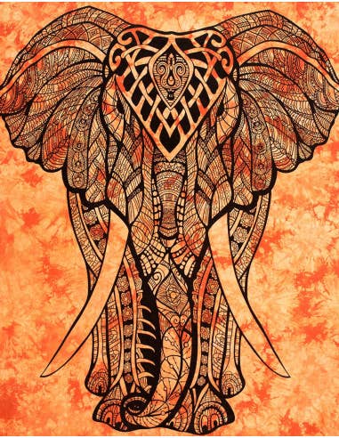Orange Ethnic Elephant Print Bedspread for wholesale on Faire1