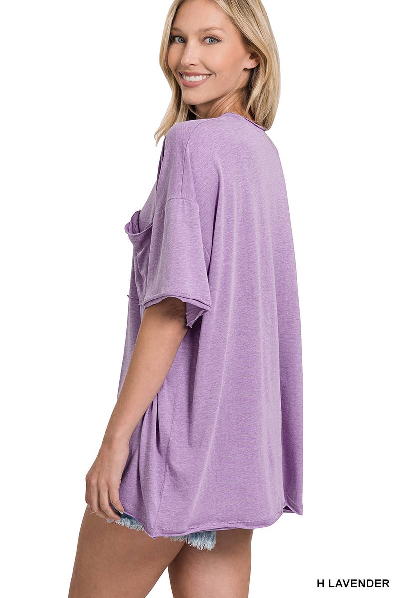 42POPS - Wholesale Tunic - Women's - `.Oversized Front pocket raw edge tee (As shown)4