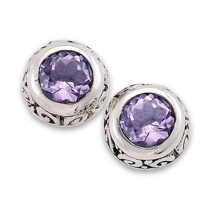 SS Round Amethyst Stud Earrings for wholesale by Eli Pebble