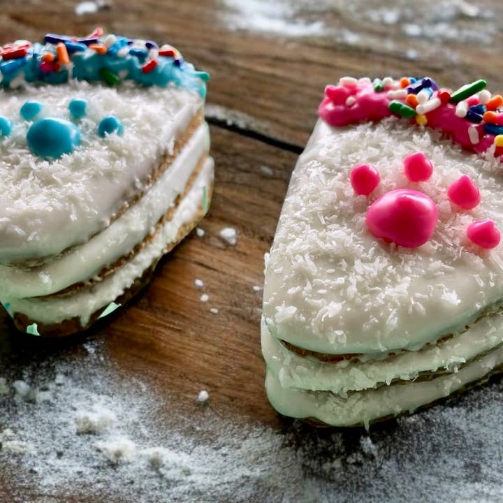 Birthday PAWTY Cake Slices dog treats for wholesale by YumYum4DOGS