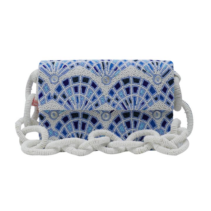Mala de conchas em corrente de elos CHB 1807 Azul por atacado de Tiana Designs