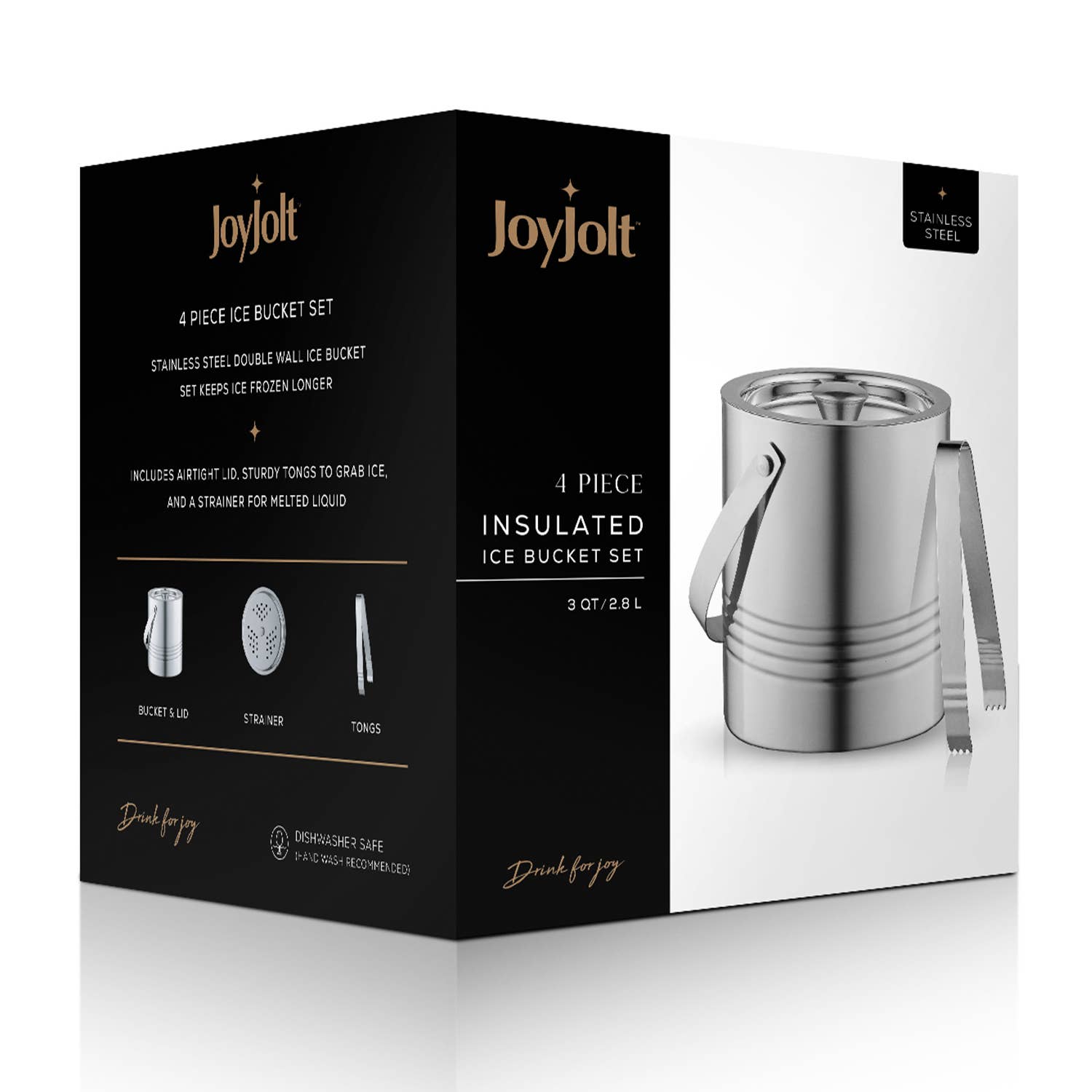 JoyJolt - Wholesale Ice Bucket - Metal Double Wall Ice Bucket with Ice Tongs and Strainer6