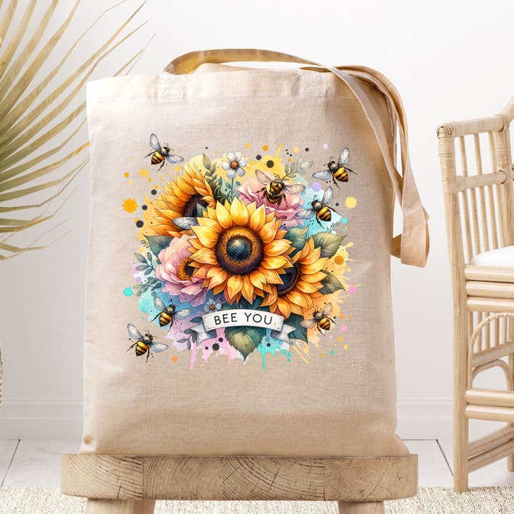 Bolsa de lona Bee You con cita positiva motivacional para venta al por mayor de Dark Horse Dream Designs LLC
