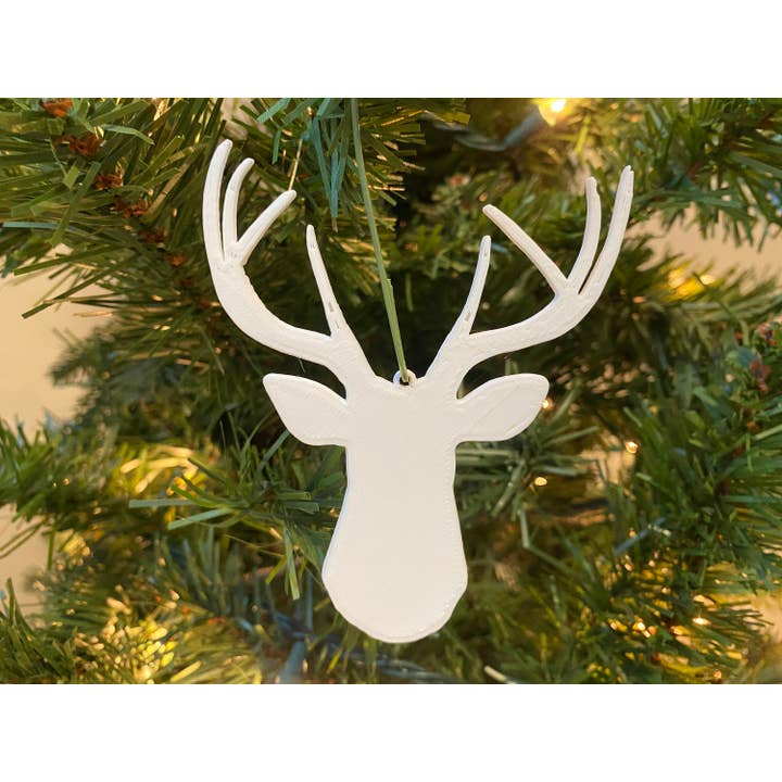 Buck Deer Head Ornament - Plastic (White) for wholesale by Economy Ornament