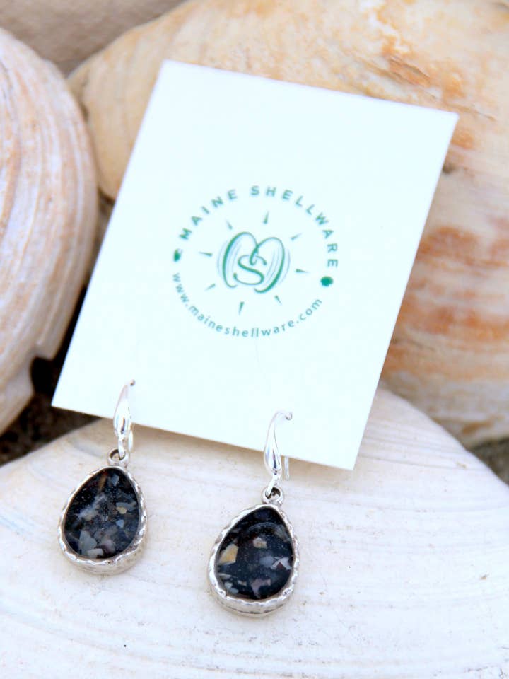 Antique Silver Droplet Earrings for wholesale by Maine Shellware