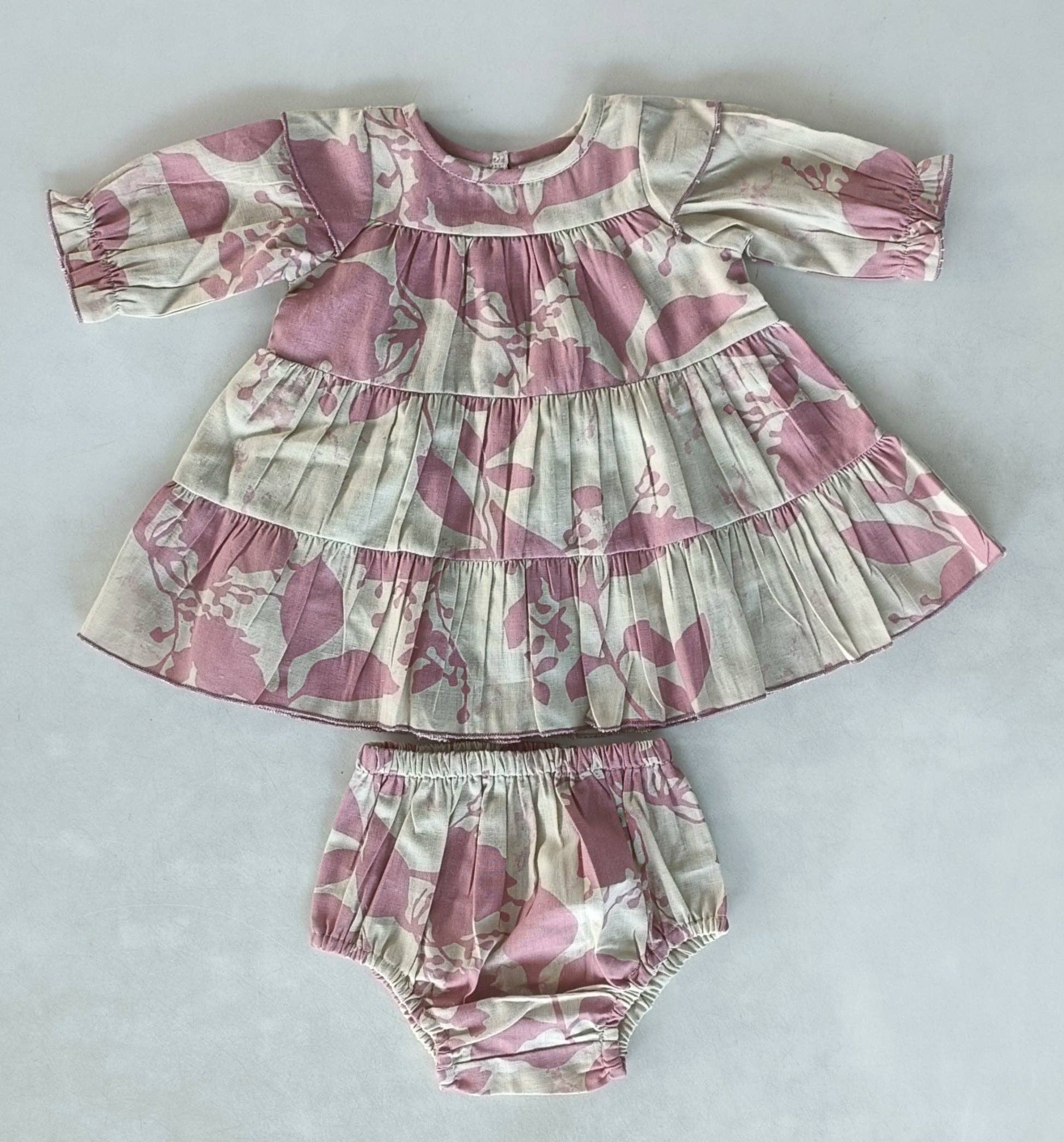 Yo Baby - Wholesale Dress - Kids - Dark Pink Leaf Printed Tiered Long Sleeve Dress9