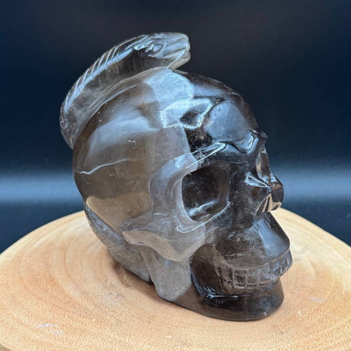 The 7 Directions - Wholesale Spiritual Stone/Crystal - 3.9 lb Unique Smoky skull w/ snake carving H36
