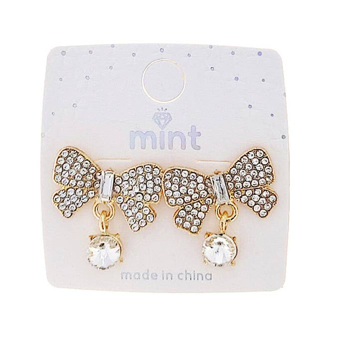 Atlas Fashion - Wholesale Dangle Earrings - Pavé Bow Dangle Earrings