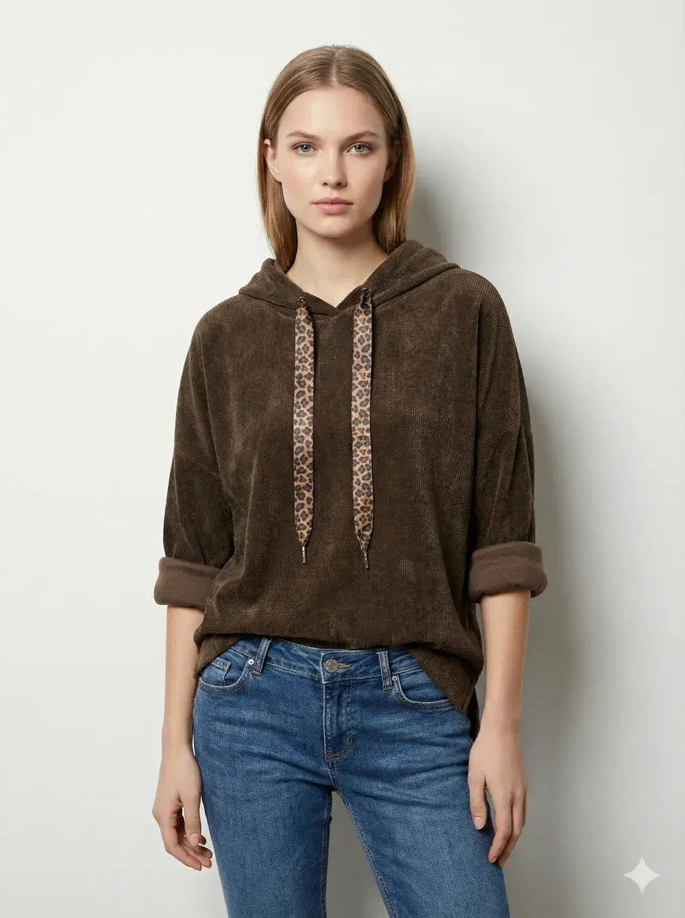 Mimi & Gogo – Engroshandel Sweatshirt - Dame – Velour-sweatshirt med leopard Snøre7