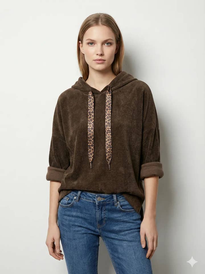 Mimi & Gogo – Engroshandel Sweatshirt - Dame – Velour-sweatshirt med leopard Snøre7