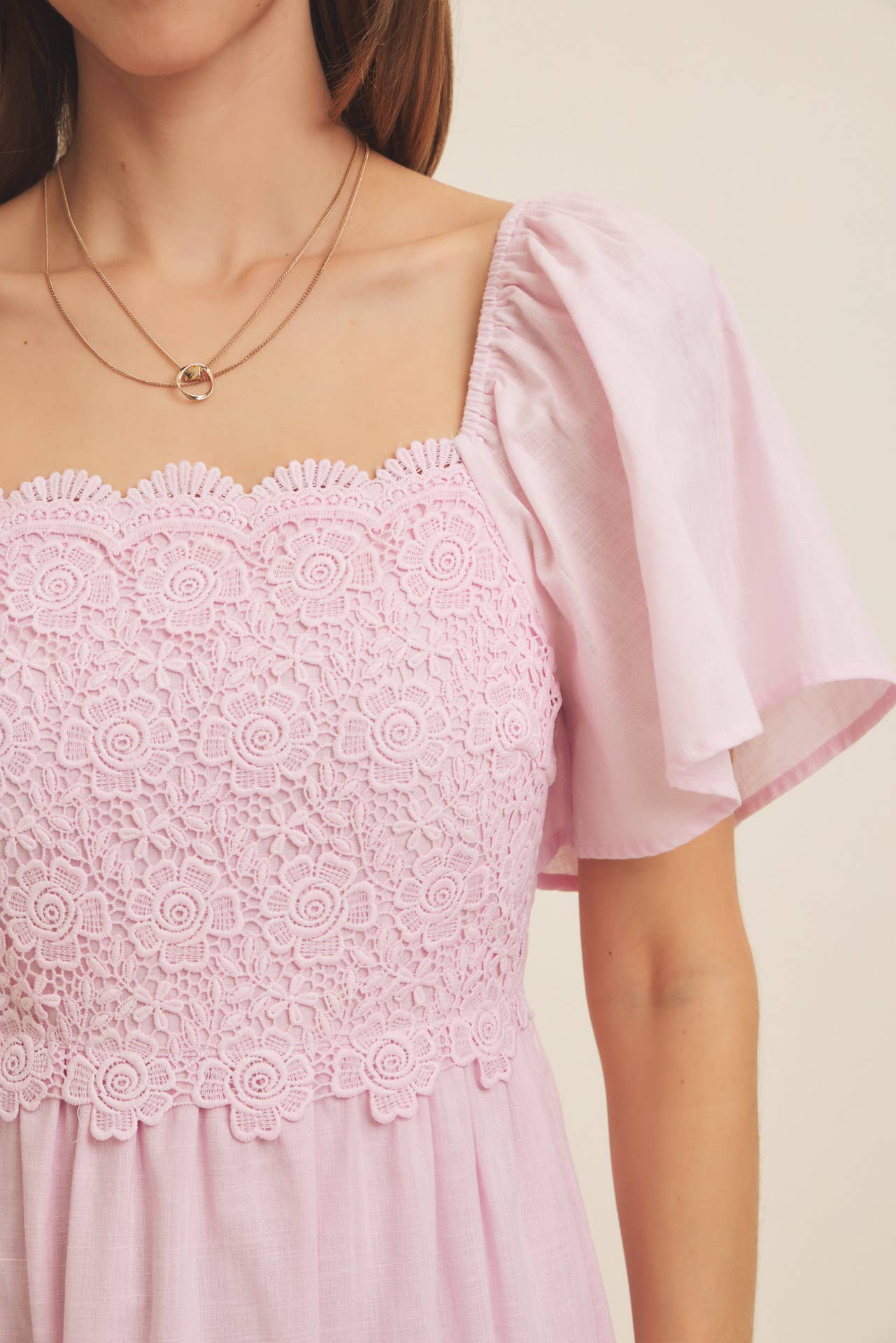 in february - Wholesale Dress - Women's - ESSENCE OF FALL TIERED CROCHET MIDI DRESS WITH FLUTTER SLVS18