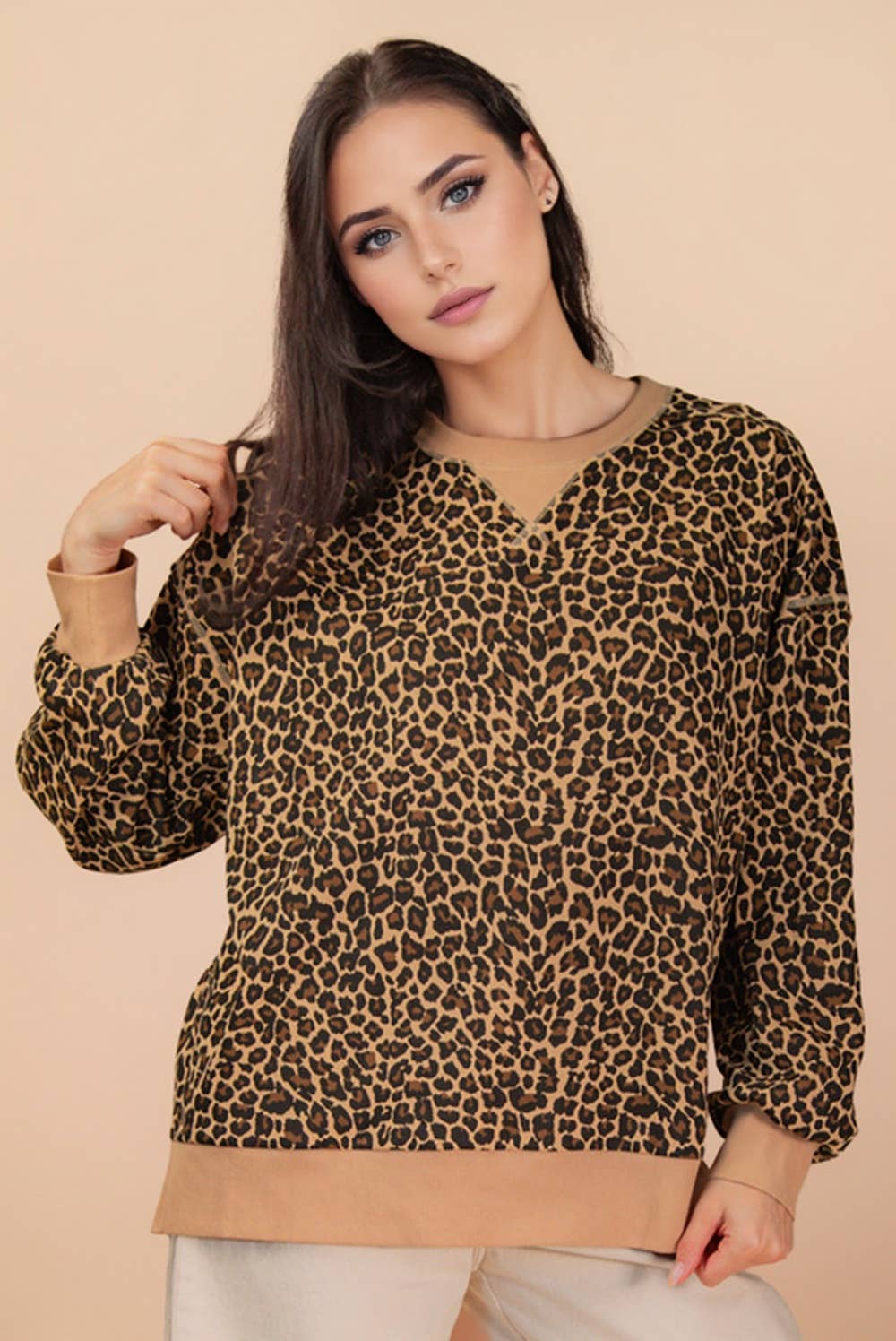 VERY J - Wholesale Knit Top - Women's - NT12318-Leopard & Camo Printed Knit Casual Top1