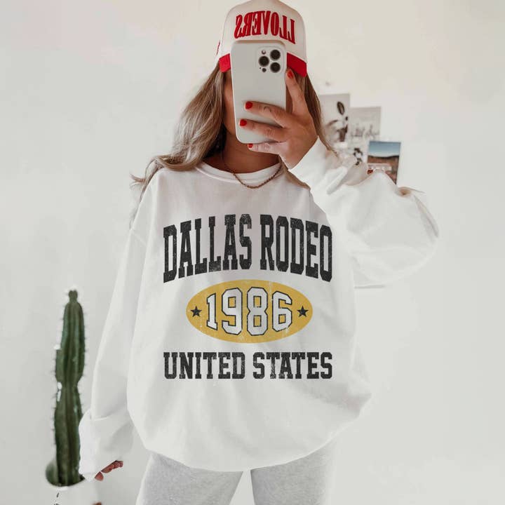 Dallas Rodeo 1986 Front & Back Print Crewneck Pullover for wholesale by Mutedclay