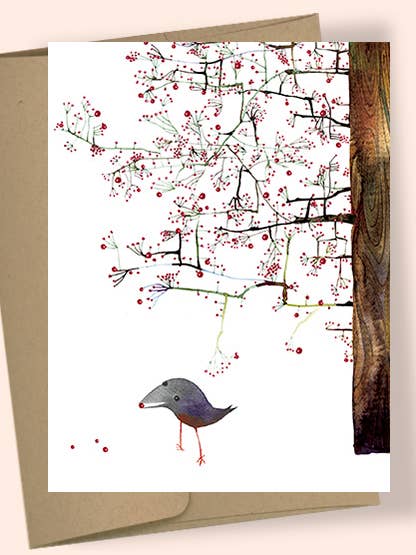 VERMELHO BERRY TREE DEZEMBRO PÁSSARO AQUARELA CARTÃO por atacado de Studio Masha D'yans