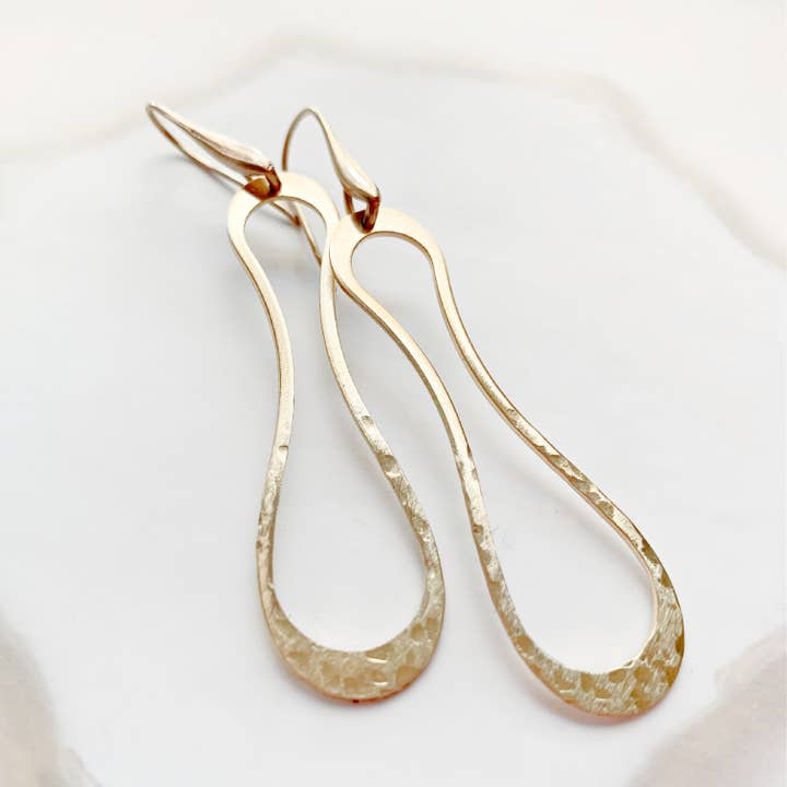 Long Textured Yellow Brass Modern Dangle and Drop Earrings for wholesale by Rose and Della