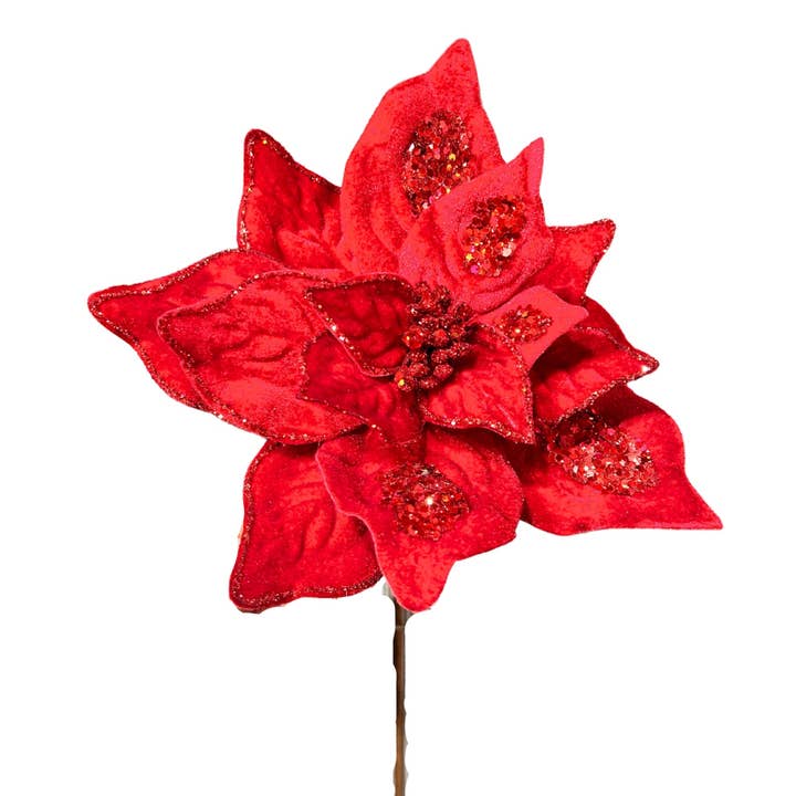 Red Blingy Poinsettia Stem 22" for wholesale by David Christopher's Collection